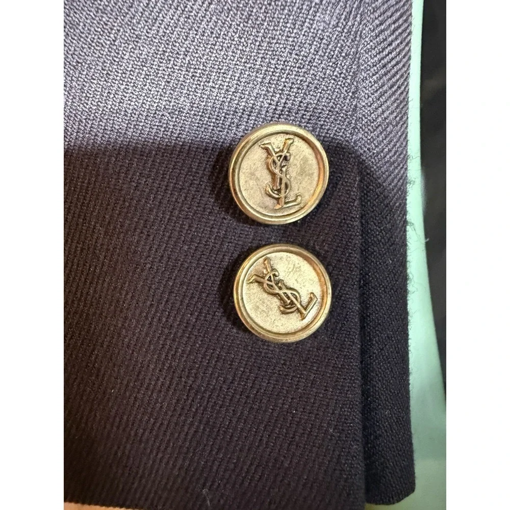 Vintage Yves Saint Laurent YSL Blazer Men 44M Black Gold Logo Buttons France